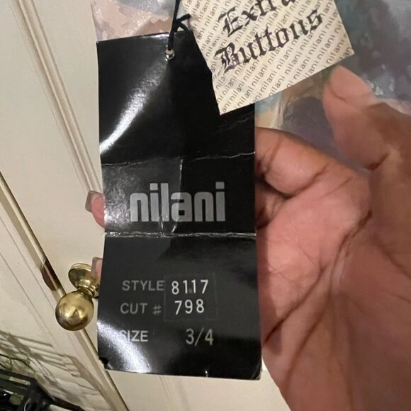 NWT Vintage 80s Satiny Print Blouse with Shoulder Pads - Picture 7 of 7